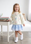 girls Handknit Flowers Pullover Sweater in Pink