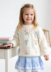 girls Handknit Flowers Pullover Sweater in Pink
