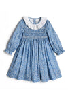 Toddler Girl Smocked dress in blue ditsy print