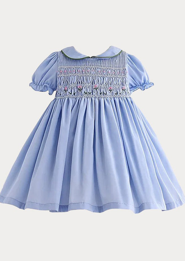 blue smocked toddler girl dress