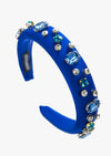 Blue Bejeweled Satin Headband Royal