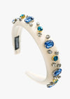 Blue Bejeweled Satin Headband White 