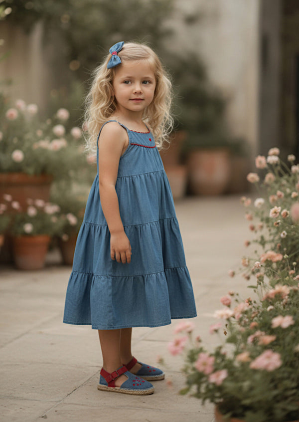 Kenzie Tiered Dress in Denim Blue