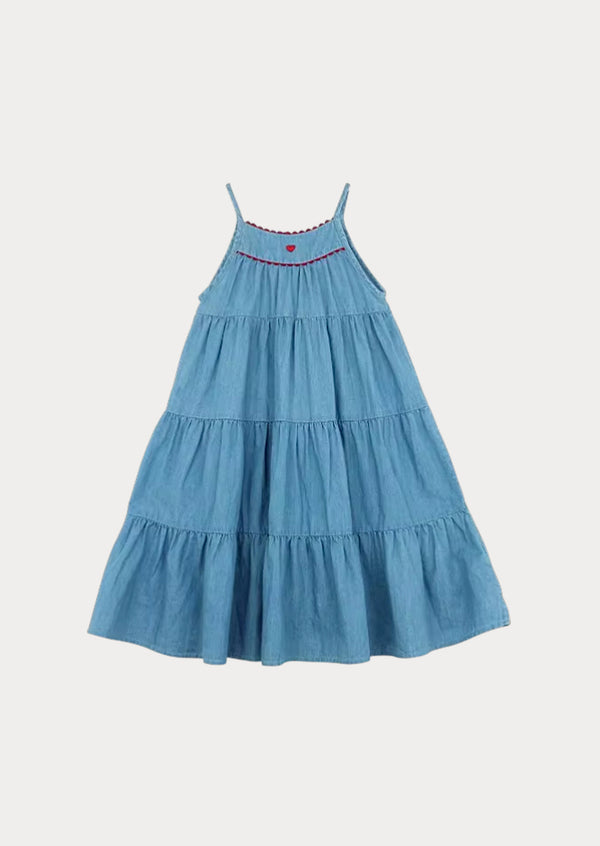 Kenzie Tiered Dress in Denim Blue