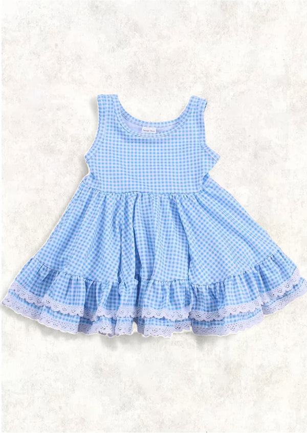 girls blue gingham check dress