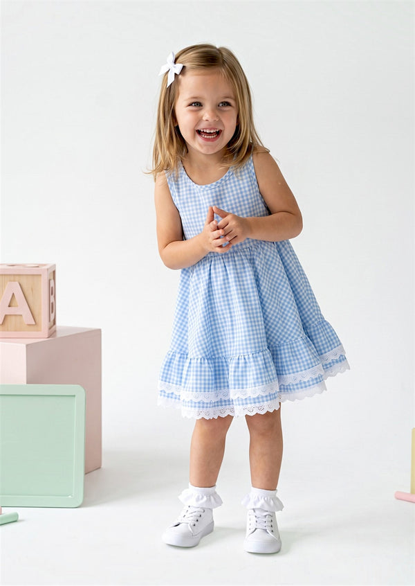 Blue Gingham Check Twirl Dress