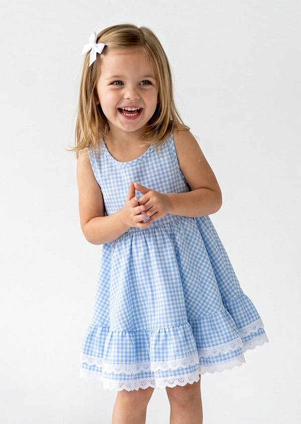 Blue Gingham Check Twirl Dress
