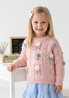girls Handknit Flowers Pullover Sweater in Pink