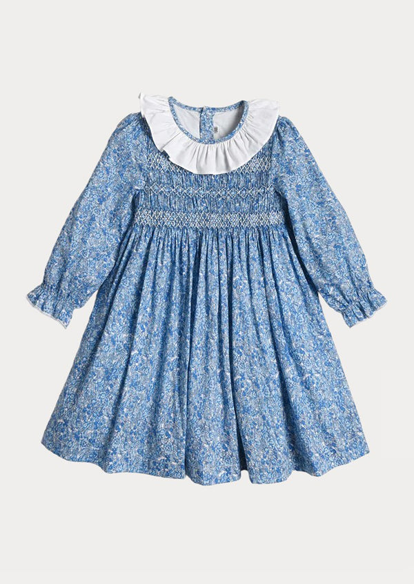 blue toddler ditsy floral smocked dress