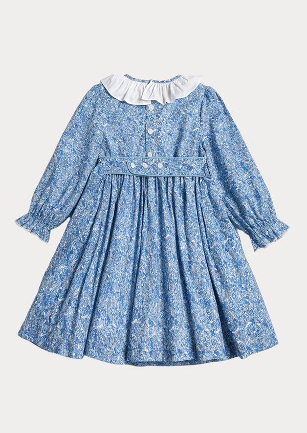 Blue Ditsy Print Smocked Dress