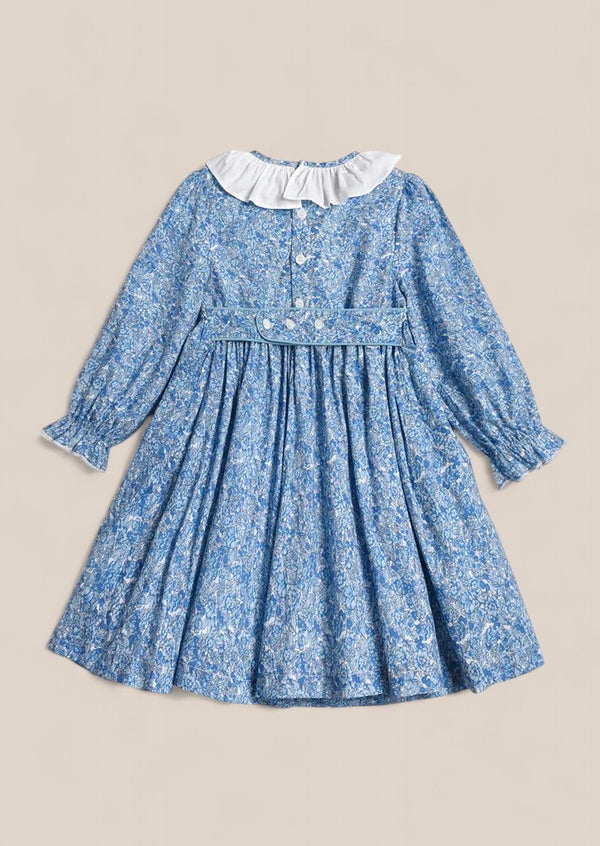 Blue Ditsy Print Smocked Dress