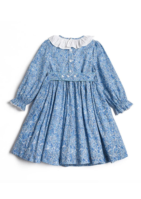 Blue Ditsy Print Smocked Dress