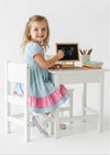 Toddler Blue Petals Double Ruffle Puff Sleeve Twirl Dress - Twirl Dresses
