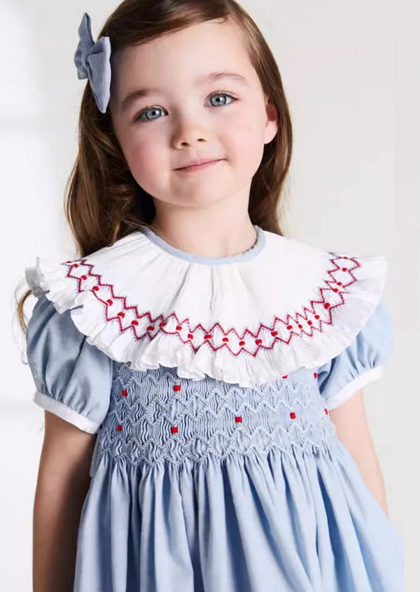 girls smocked bishop collar dress