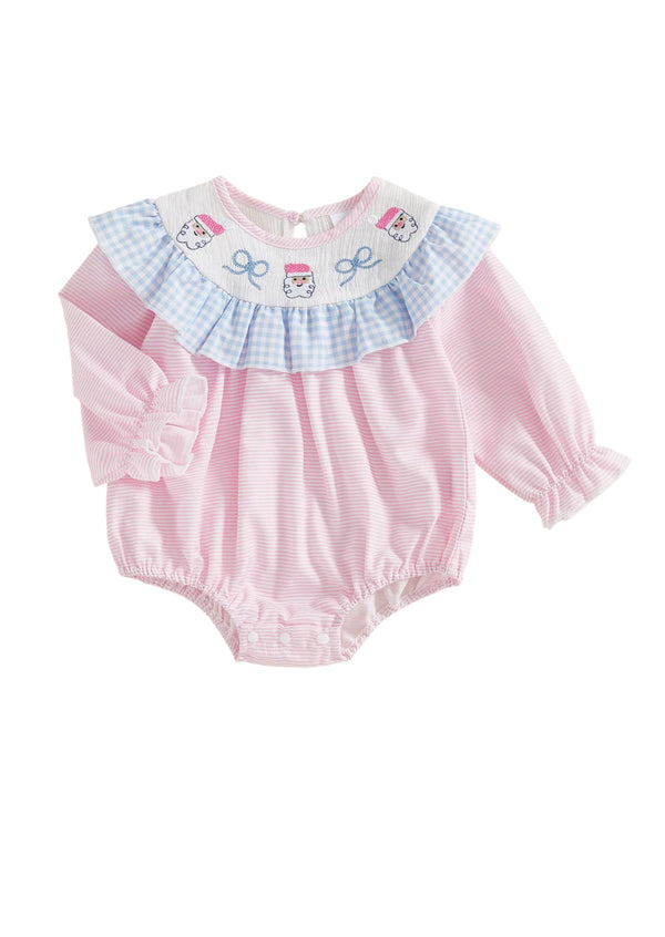 Pink Bishop Collar Smocked Santa Romper