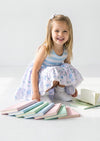 girls blue floral and stripe print twirl dress