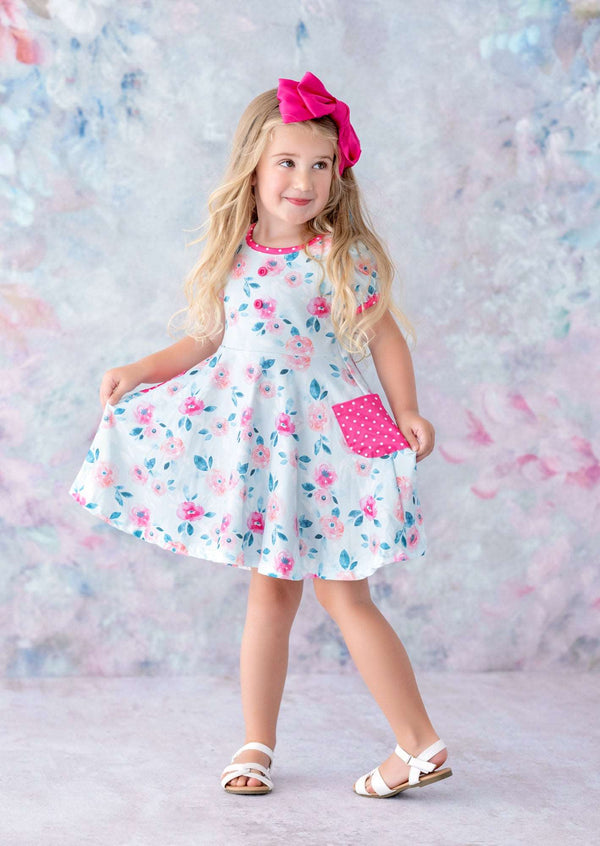 girls hot pink twirl dress and bow