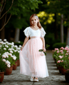 Blush Boho Rustic Tulle & Lace V-Back Flower Girl Dress for Fall Weddings