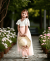 Blush Boho Rustic Tulle & Lace V-Back Flower Girl Dress for Fall Weddings