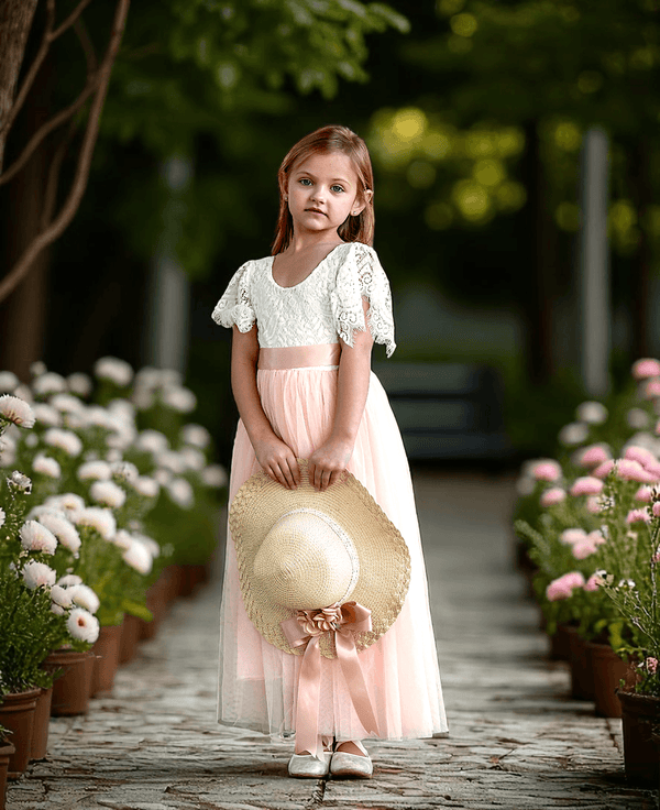Toddler Photoshoot Dress Boho Girls Party White Ivory Lace Flower