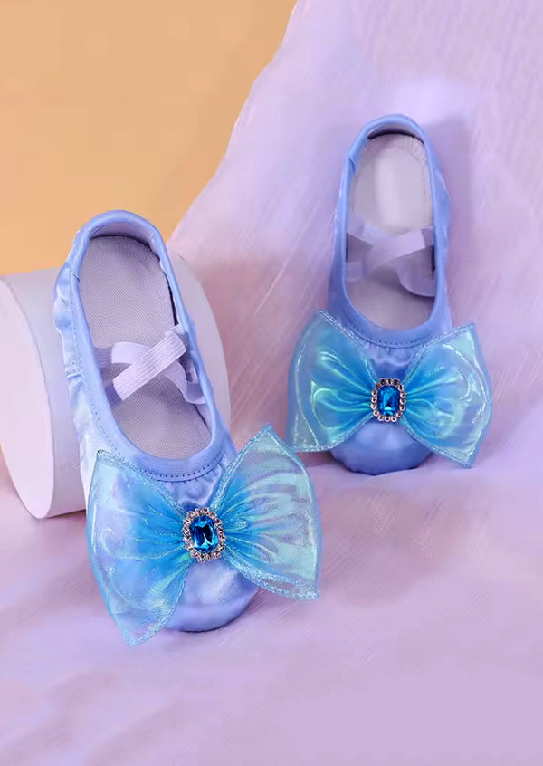Blue Crystal Bow Ballet Slippers | Girls Costume Shoes
