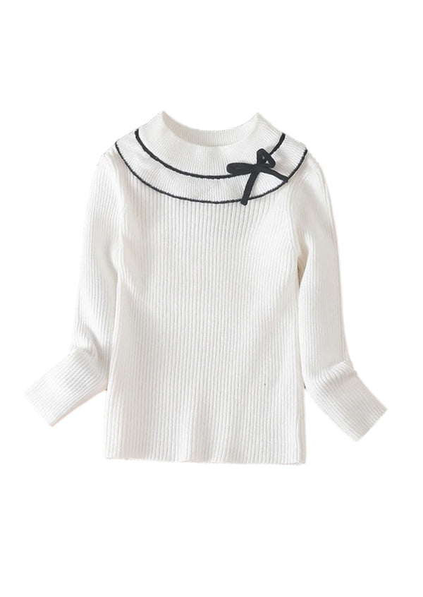 Long Sleeve Bow Pullover White