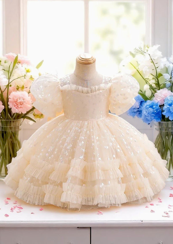 Baby Toddler Girls Cream Puff Sleeve Bow Print Princess Party Dress