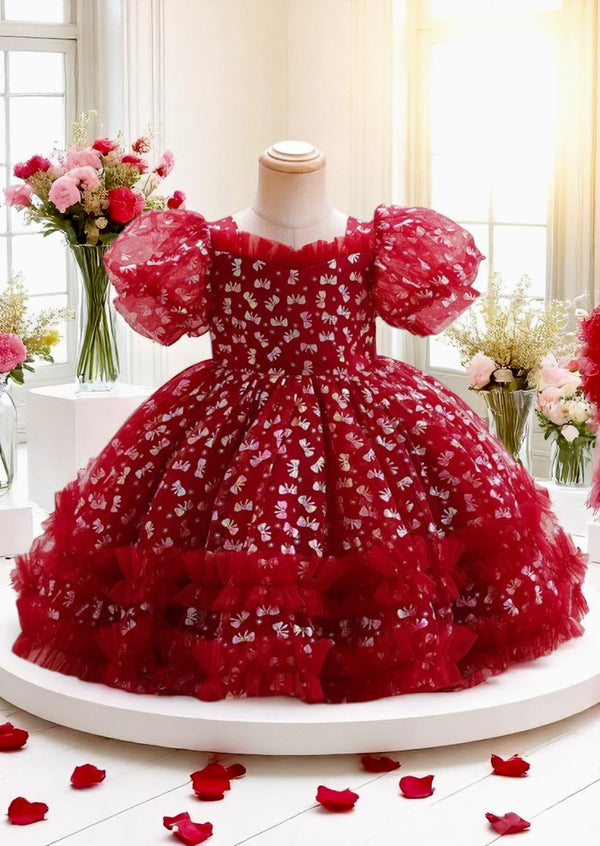 Baby Toddler Girls Green Puff Sleeve Bow Print Princess Party Dress