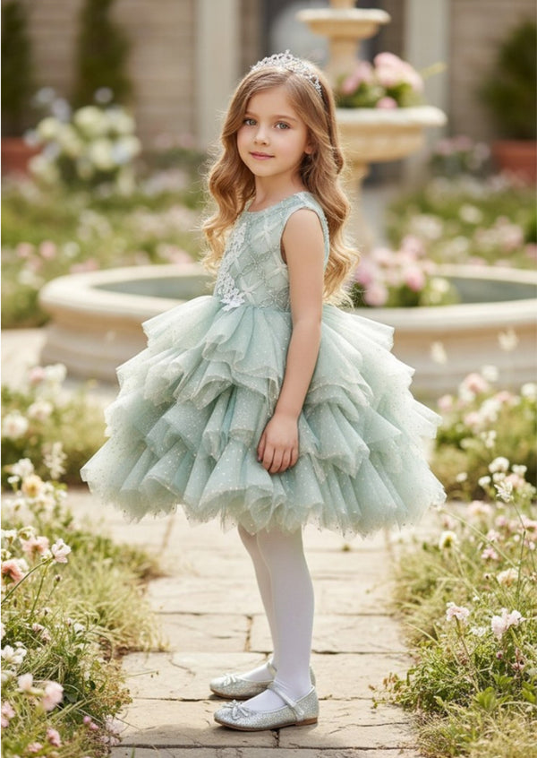 Girls Dress Sage Layered Party Dress