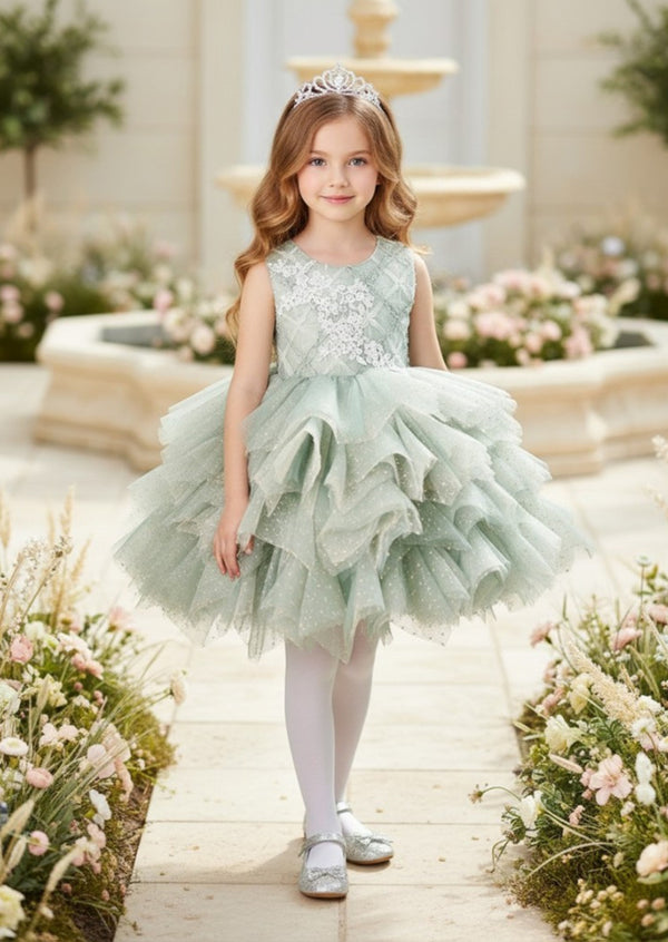 Girls Dress Sage Layered Party Dress