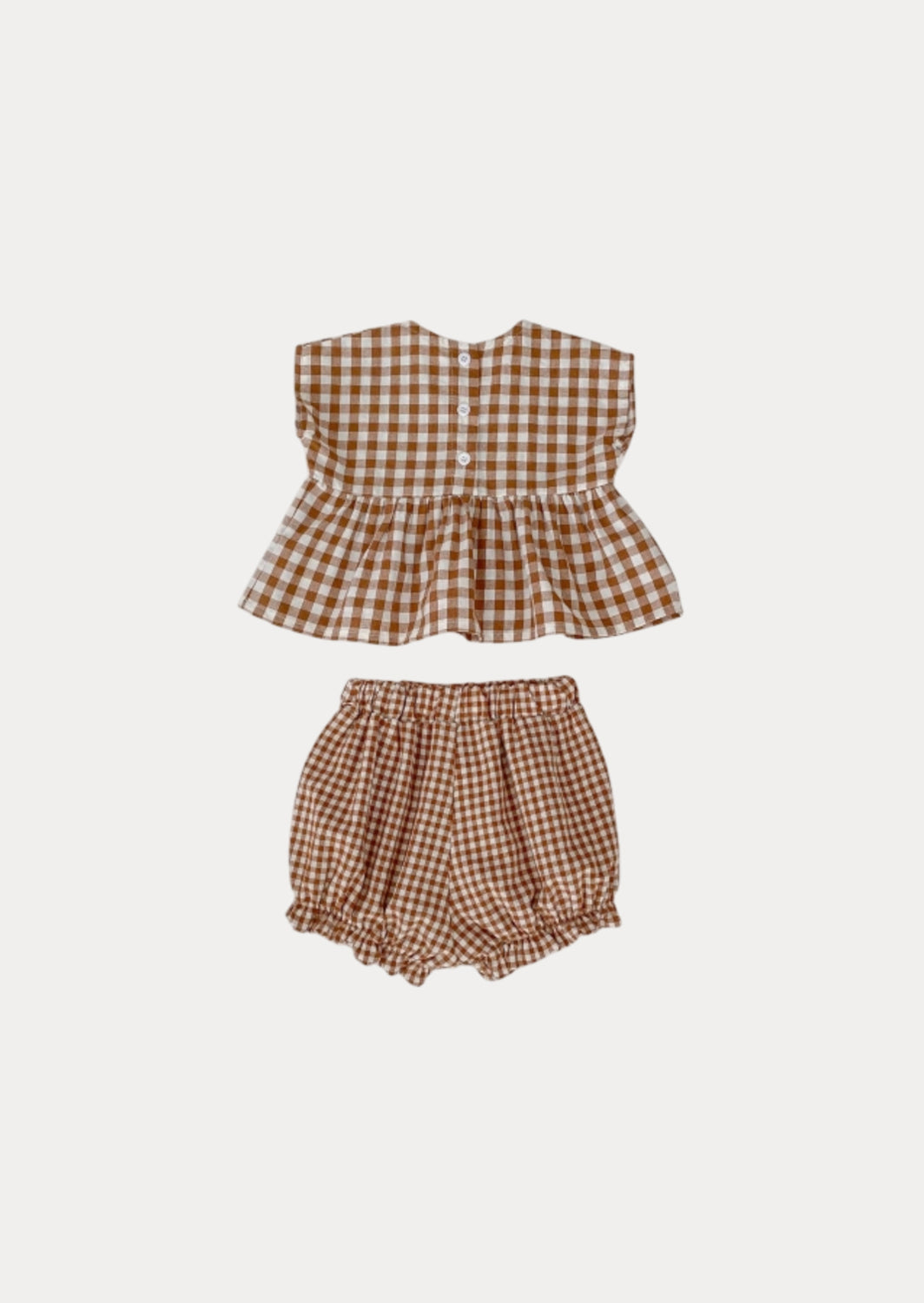 Floral Embroidered Brown Check Bloomer Set