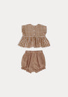 Floral Embroidered Brown Check Bloomer Set