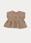 Floral Embroidered Brown Check Bloomer Set