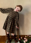 Ruby June Brown Plaid Smocked Dress