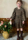 Ruby June Brown Plaid Smocked Dress