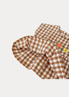Floral Embroidered Brown Check Bloomer Set