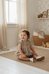 Floral Embroidered Brown Check Bloomer Set