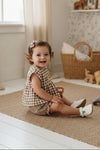 Floral Embroidered Brown Check Bloomer Set