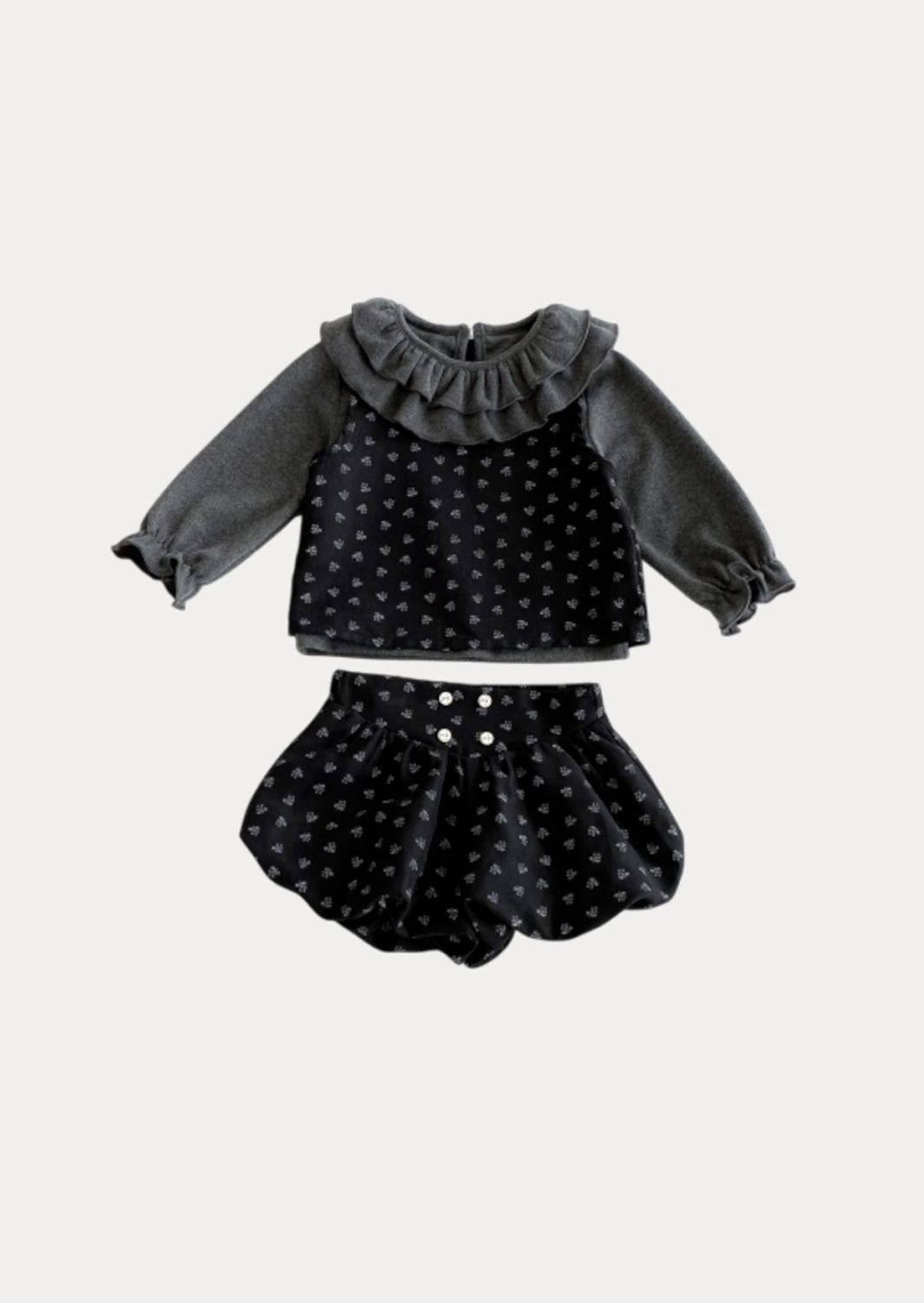 Marcie 3 Pc Bubble Bloomer Set in Black
