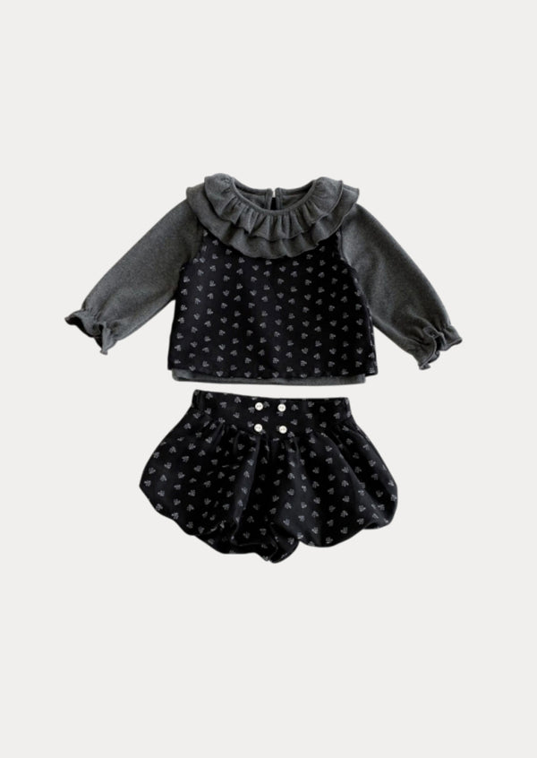 Marcie 3 Pc Bubble Bloomer Set in Black