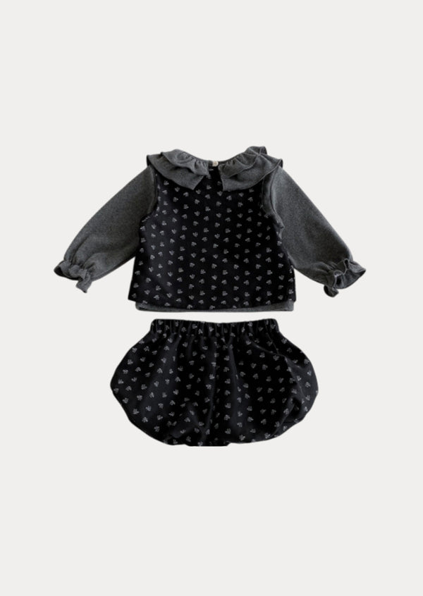 Marcie 3 Pc Bubble Bloomer Set in Black