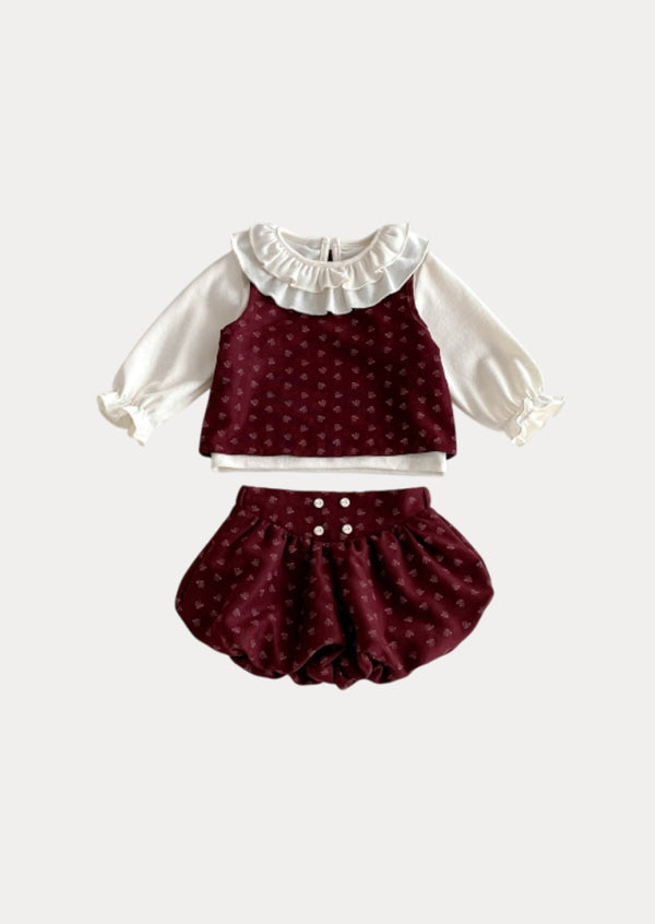 Marcie 3 Pc Bubble Bloomer Set in Deep Red
