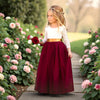 Burgundy Long Sleeve Tulle Flower Girl Dresses in Classic Boho Style