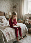 Comfy Cotton Girls Pajama Set in deep red
