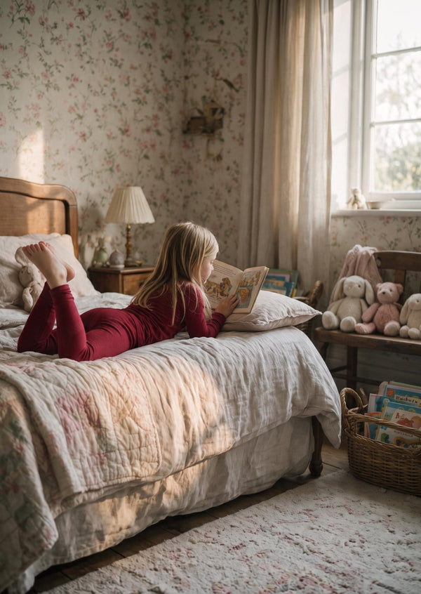 Comfy Cotton Girls Pajama Set in deep red