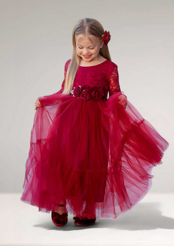 Burgundy flower girl dresses for romantic wedding themes