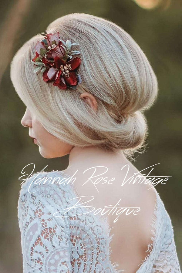 GIRLS - Burgundy Flower Headband - Hannah Rose Vintage Boutique