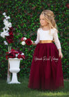 burgundy flower girl dress with sleeves
