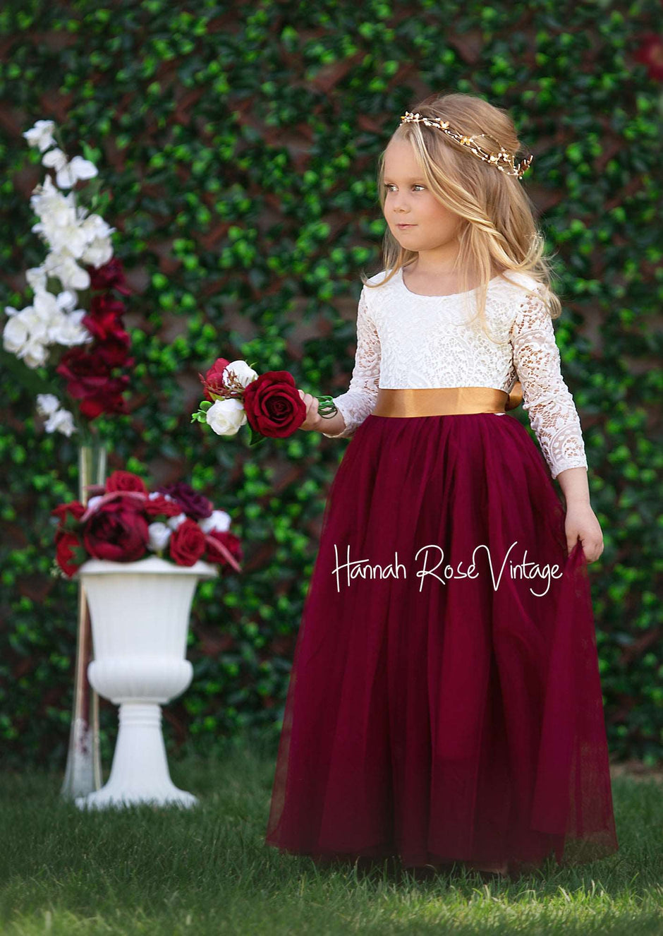 Burgundy Flower Girl Dress - Hannahrosevintageboutique.com