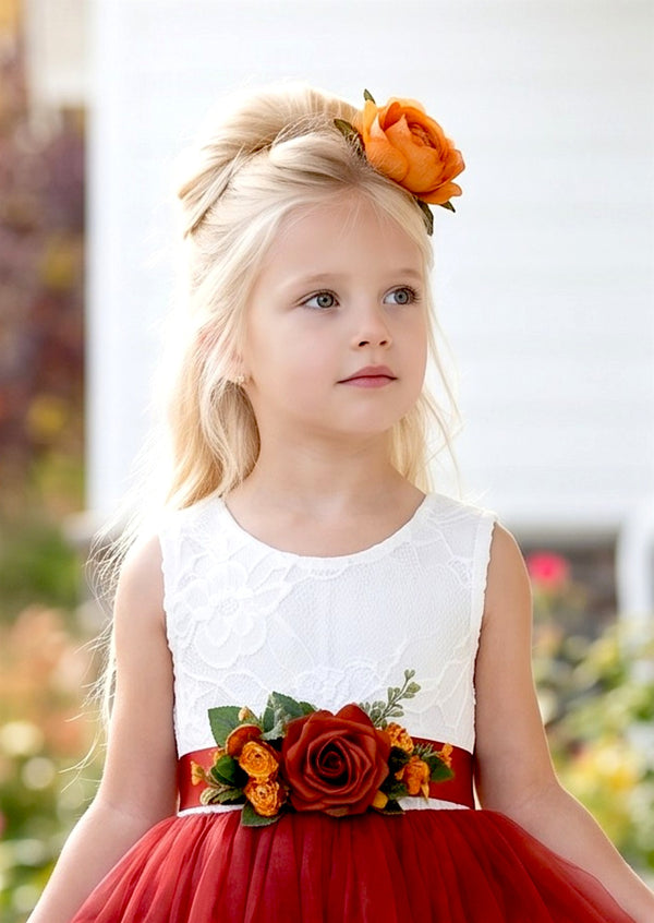 Autumn Rose Burnt Orange Flower Girl Sash Belt